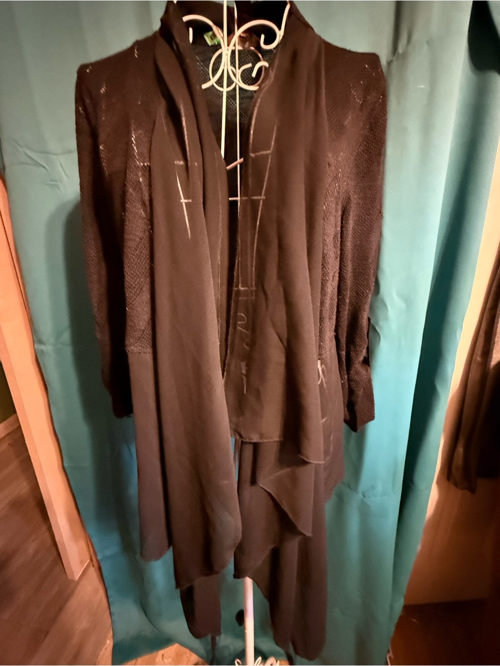 Multiples Black Draped Open-Front Women's Cardigan
